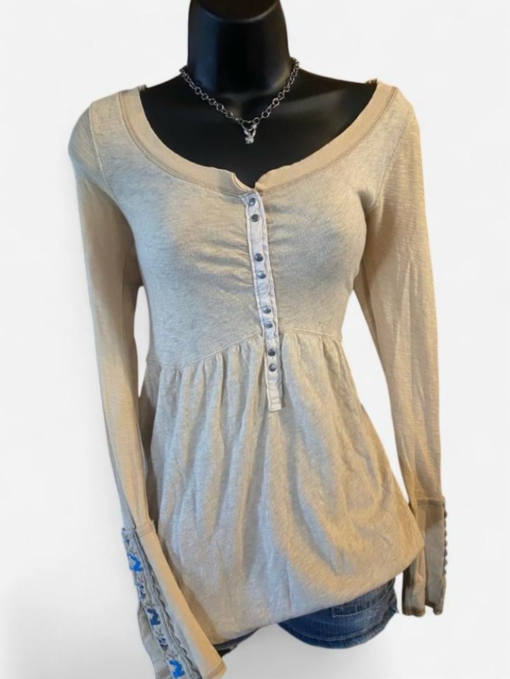 Beige Free People Henley Babydoll Top as seen in Vampire Diaries